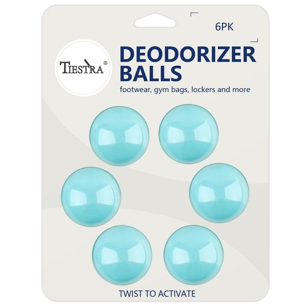 TIESTRA Shoe Deodorizer Balls 6 Pack-Reusable Shoe Fresheners-Fresh Scent for Sport Shoes, Bags and Locker-Blue/Fresh Linen