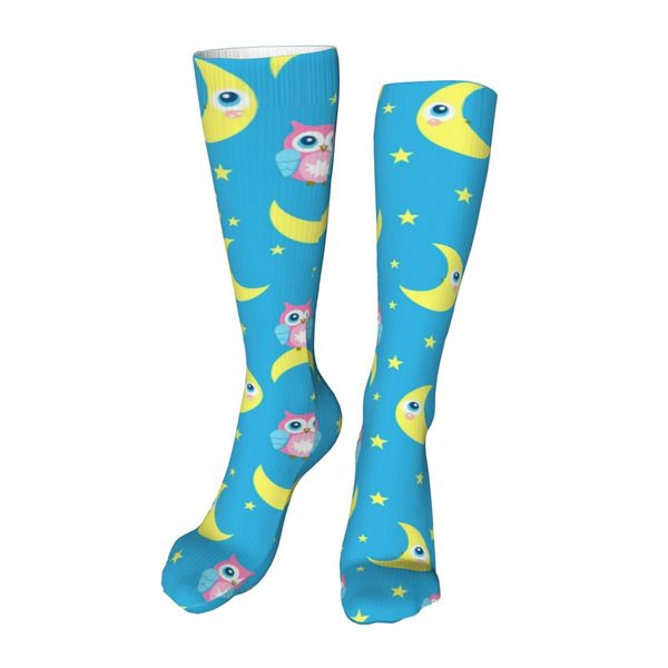 ZUHAOGO Cute Pink Owls Blue Compression Socks for Kids Boys Girls, Knee High Soccer Socks Long Tube Funny Gifts for Running Sports Travel 19.8in