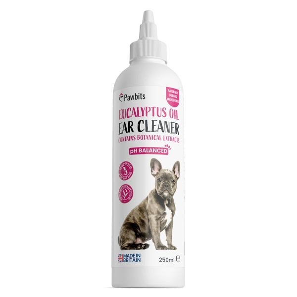 Pawbits Ear Cleaner for Dogs & Cats A Moisturising Ear Cleaning Solution with Eucalyptus Oil to Remove Dirt & Wax – Non Toxic & Soothing Drops to Stop Itching & Discomfort, Head Shaking (250ml)