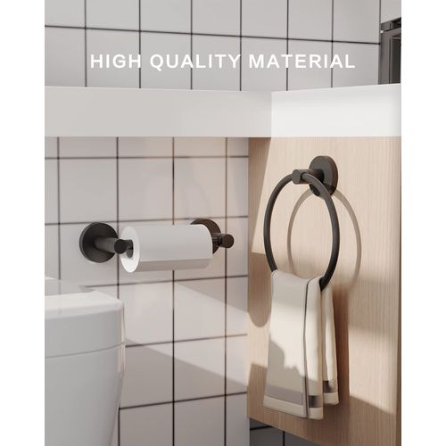 Fixsen Towel Ring Hand Towel Ring Holder Matte Black Zinc Alloy and Stainless Steel 1pc Simple Round for Kitchen and Bathroom Wall Mount Towel Racks Heavy Duty Storage