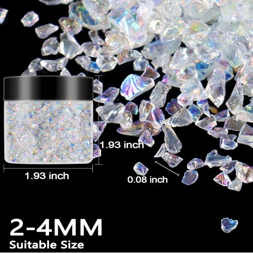 Renfio Broken Crushed Glass Glitter Shards Crush 2-4mm Irregular Small Metallic Chunky Chips 3.5 Oz (100g) High Luster Craft Sequins Gravel for DIY Phone Case Geode Resin - Colorful white