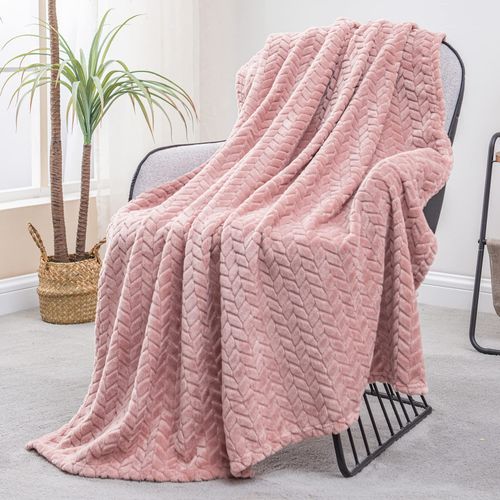 Exclusivo Mezcla Extra Large Flannel Fleece Throw Blanket, 50x70 Inches Leaves Pattern Soft Throw Blanket for Couch, Cozy, Warm, and Lightweight Blanket All Season Use, Dusty Pink Blanket