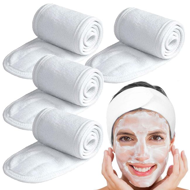 4 Pcs Facial Headband, Skin Care Headband, Adjustable Stretch Hair Band Make up Headband for Washing Face Towel Magic Sticker Skin Care for Women Girls for Washing Face Bath Makeup