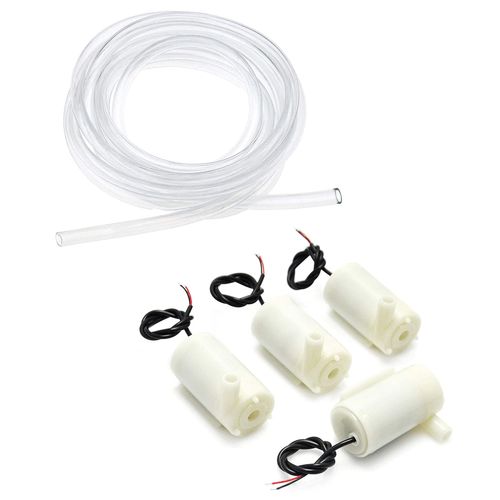 4Pcs Micro Submersible Mini Water Pump DC 3V 5V with 3 metres Clear Vinyl Tubing Set, Low Noise Brushless Motor Pump, New Water Pumps for Fish Tank Garden Plant