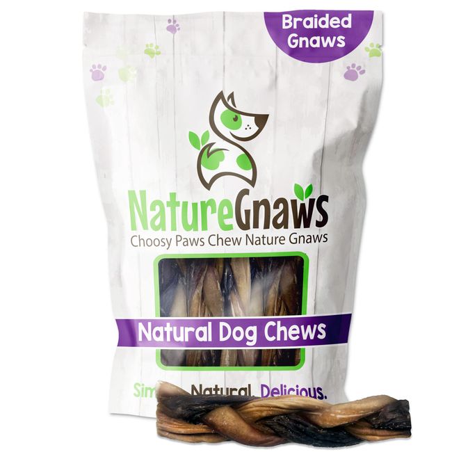 Nature Gnaws Braided Gnaws for Dogs - Premium Natural Beef Dog Chew Treats - Combo of Bully Sticks, Gullet Jerky and Tripe Twists - Rawhide Free