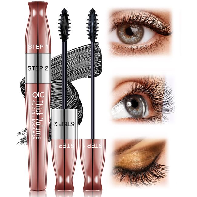 4D Mascara Wimperntusche Seidenfaser Lange Wimpern mit Fasern Natürliche und False Lash Look in One, Volumen und Länge Curling Maskara zur Frauen - Schwarz