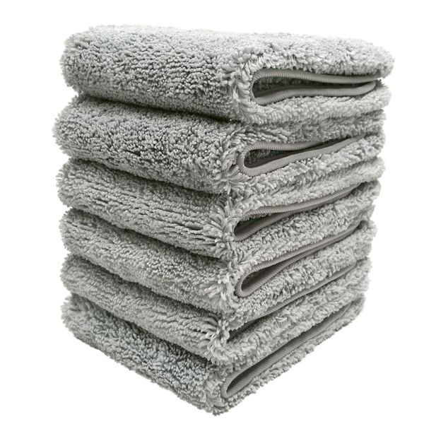 Polyte Premium Lint Free Microfiber Washcloth Face Towel, 13 x 13 in, Set of 6 (Gray)