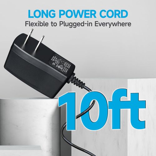 12V 1A/1000mA 10ft Long Power Supply Adapter, 12W Adaptor AC to DC Adapter Cord for LED Strip Lights, Keyboard, BT Speaker, Router, Webcam, DVR, NVR, CCTV Camera, UL Listed