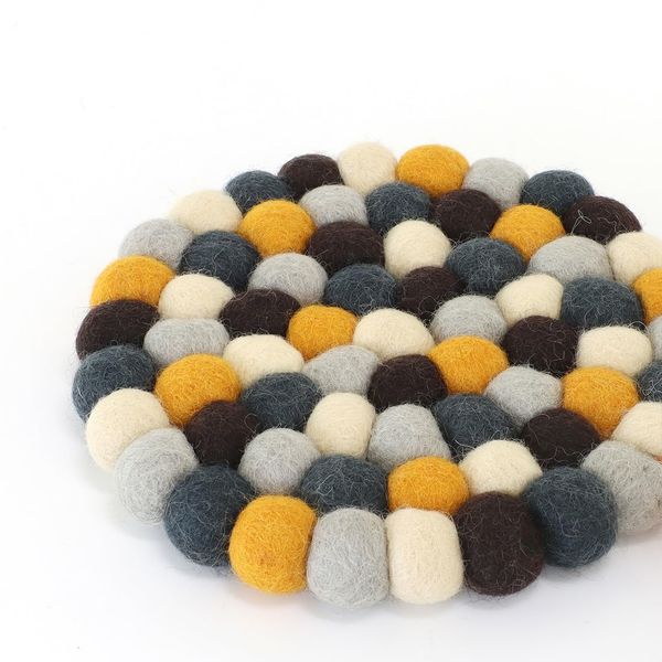 Trivet Felt Ball Yellow Gray