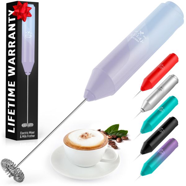 Zulay Kitchen Powerful Milk Frother Wand - Mini Milk Frother Handheld Stainless Steel - Battery Operated Drink Mixer for Coffee, Lattes, Cappuccino, Matcha - Froth Mate Milk Frother Gift - Cloud