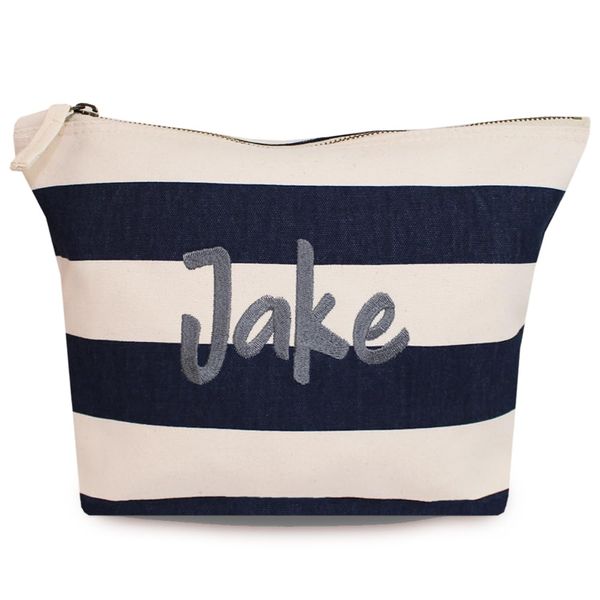 Men's Personalised Navy Striped Wash Bag