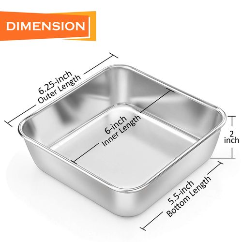 P&P CHEF Square Baking Cake Pans, Small Stainless Steel Lasagna Brownie Pan For Birthday Cake Bread Pie, Non-toxic & Durable, Smooth Rim & Leakproof, Oven & Dishwasher Safe, 6 Inch & 1 Pcs