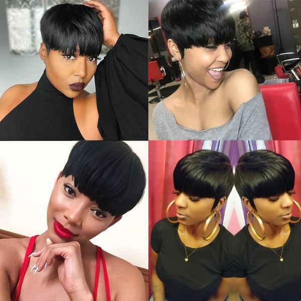 FCHW-wig Short Ombre Hair Wigs For Black Women Short Pixie Cuts Wigs For Black Women Short Straight Black Ladies Wigs Synthetic Short Wigs For Black Women African American Women Wigs (9416)