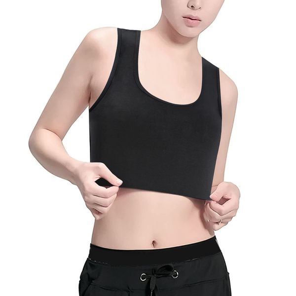 [CtriLady] Breast-crushing, Pan-shirt, Tank Top, Make Your Breasts Smaller, Bra Bust Correction, Women's Bust Down, Sports Bra, Men's Clothing, Black, Men's Breast, Underwear, Kimono Bra, Half Tank