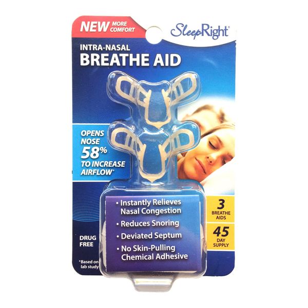 SleepRight Intra-Nasal Breathe Aid - Breathing Aids for Sleep - Nasal Dilator - 30 Day Supply