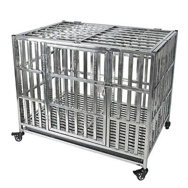 37 inch Heavy Duty Dog Kennel Pet Stainless Steel Crate Cage Stackable