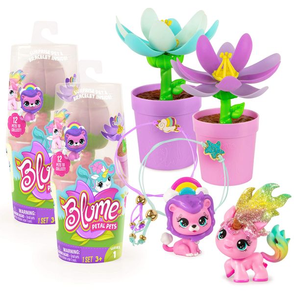 Blume Petal Pets 2-Pack, UNbox A Surprise Collectible Pet & Charm Bracelet! (Series 1)