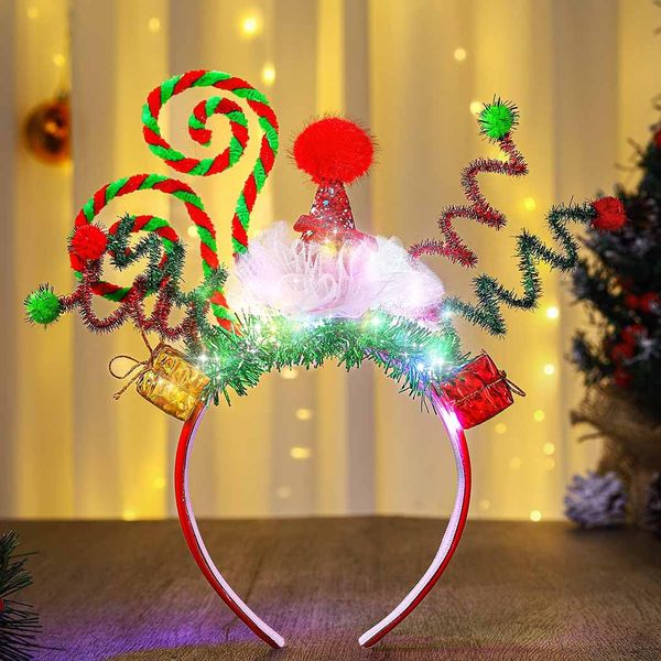 Nicute Light Up Christmas Headband Green LED Xmas Hair Hoop Glow Festival Party Hair Band for Women and Girls (Green 3)