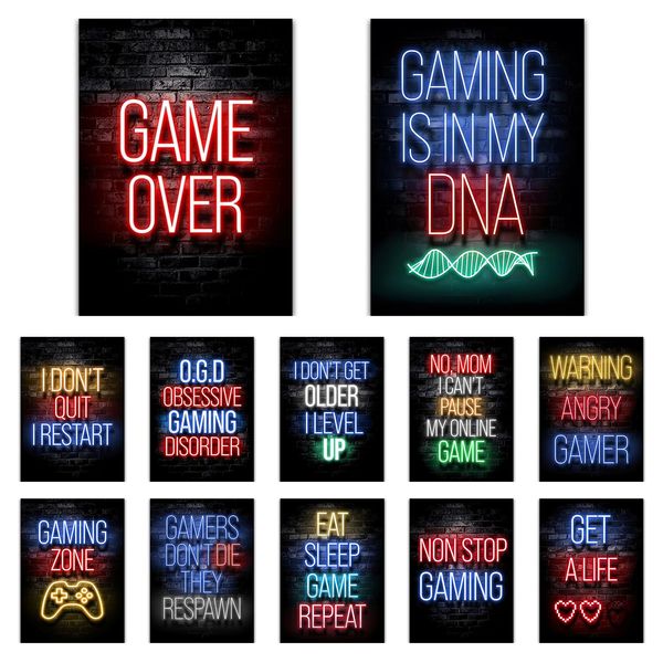 Gamer Zone Wall Stickers, 12pcs Game Hanging Canvas, Game Art Prints Wall Art For Bedrooms For Boys, Gaming Poster Game Themed Art Poster 8”X 10” Unframed Wall Decor