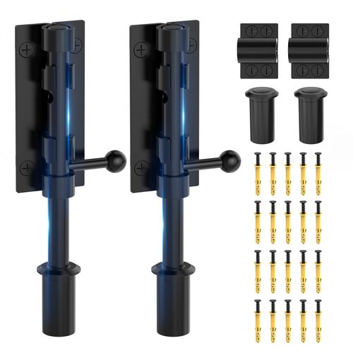 Barrel Bolt Latch, Slide Bolt Gate Latch, 6.3 Inch Heavy Duty Solid 304 Stainless Steel Black Finish Door Lock for Fence/Wooden/Barn Door/Yard Door/Shed Door/Interior Door Latch (2 Pack Black)