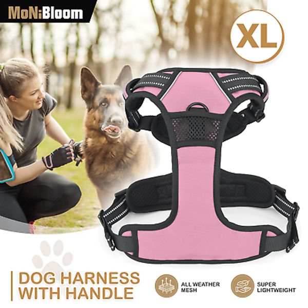 Adjustable No Pull Reflective Dog Pet Harness Breathable Mesh with Handle Pink