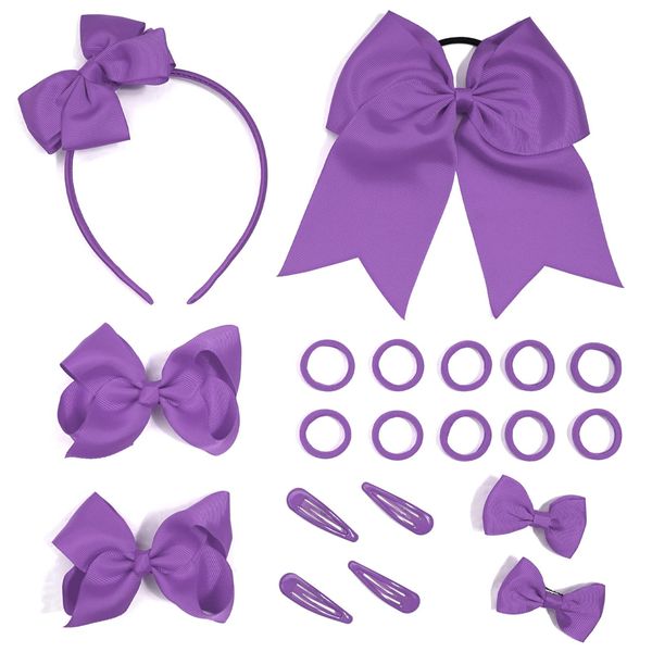 Bekecidi 20 Pieces Bow Hair Accessories Set Bow Hairpin Bow Hair Clips Rubber Band Bow Headband Bows Ribbon for Girls Kids (Purple)