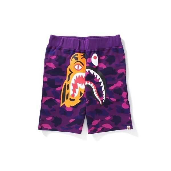 BAPE Color Camo Tiger Shark Sweat Shorts Purple - M