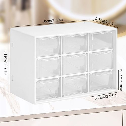 Les-Theresa 2Pcs Small Storage Drawers, Drawers Storage Unit With 9 Drawers Desktop Drawer Box, Organiser Drawers Unit Craft Storage Cabinet Drawer Organiser For Office Supplies & Accessories (White)