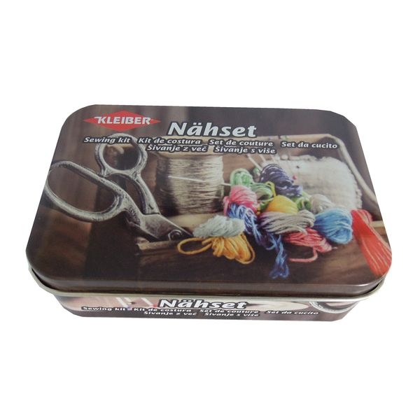 Kleiber Sewing kit 70pc tin-Scissor Print, Metal, 11 x 8 x 3 cm