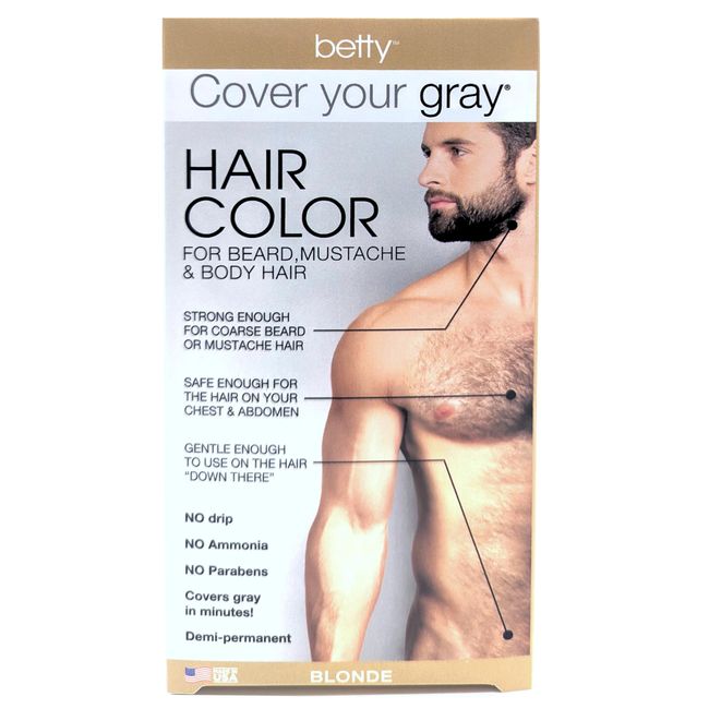 Betty Cover Your Gray Mens Hair Color for Beard, Mustache & Body Hair - Blonde