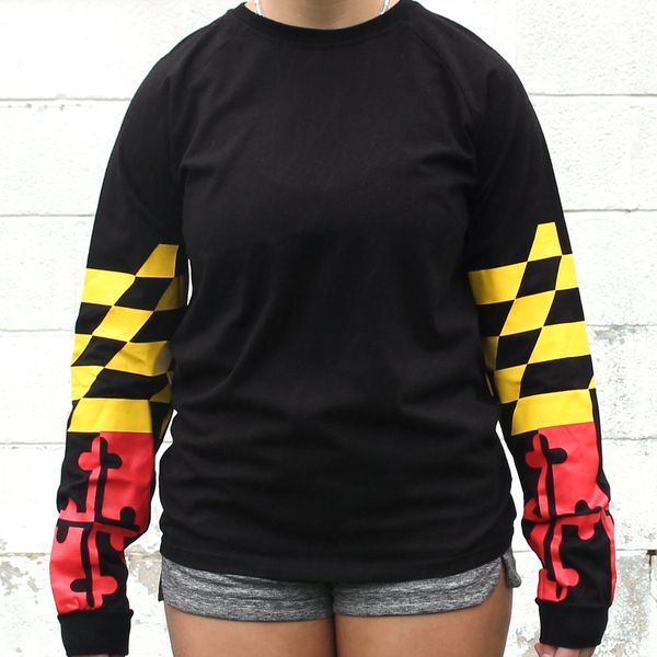 Maryland Flag Sleeve Print (Black) / Long Sleeve Shirt - Medium / Black