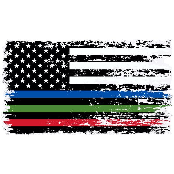 Stickios Thin Blue Green Red Line Sticker - Police Military Firefighter American Flag Decal for Cars & Windows - Made in The USA (5.9 x 3.3 inches) - Thin Three Lines Decal