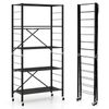 Foldable 5-Tier Storage Shelves Adjustable Collapsible Organizer Rack w/ Wheels