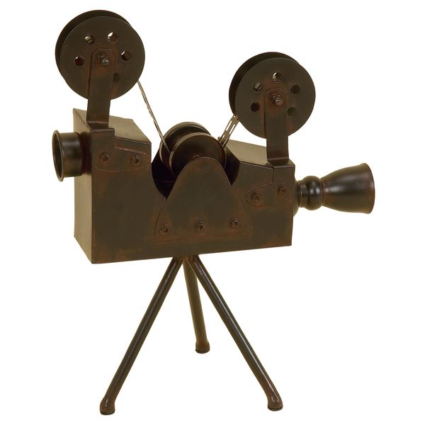 Deco 79 Metal Film Camera Sculpture, 12" x 7" x 15", Brown