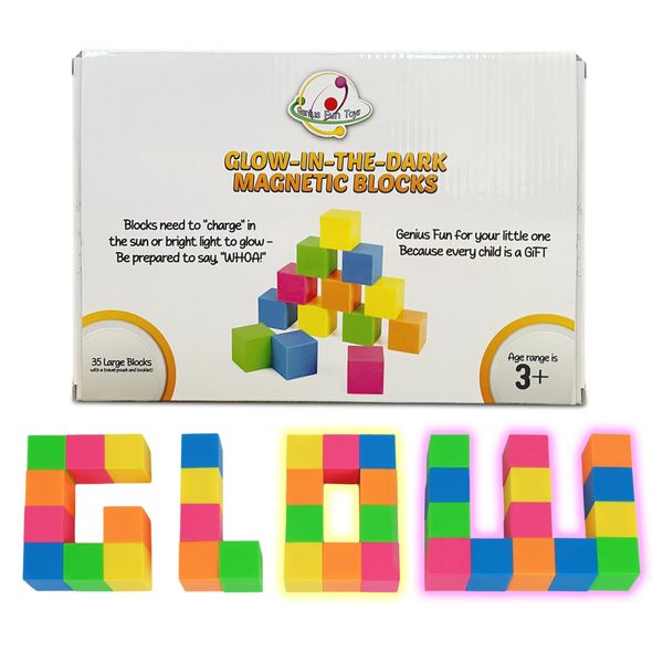 Glow in The Dark Toddler Magnetic Blocks for Kids Ages 4-8 - 1.38 in. Safe Magnetic Cube Blocks (35 pcs) - Magnetic Building Blocks - Montessori & STEM Toys for Fine Motor Skills - Toys for Gifting