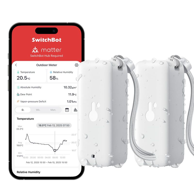 SwitchBot Bluetooth Hygrometer Thermometer 2 Packs, IP65 Indoor Outdoor ...