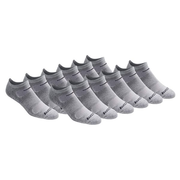 Saucony Men's Multi-Pack Mesh Ventilating Comfort Fit Performance No-Show Socks, Grey Basic (12 Pairs), 8-12