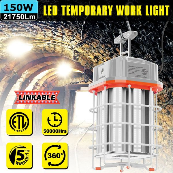 150W LED Temporary Work Light Linkable High Bay Construction Hanging Light 5000K