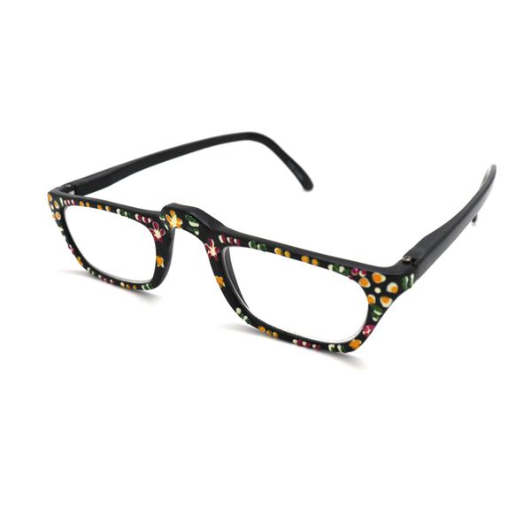 Hand Painted Reader Reading Glasses + Free Micro Fiber Pouch $5.00 Spring Hinge R77 (+175, Black)