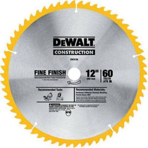 DEWALT DW3126 Series 20 12" 60 Tooth ATB Thin Kerf Crosscutting Miter Saw Blade