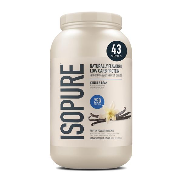 Isopure Low Carb 100% Pure Whey Isolate Protein Powder, Lactose Free, Gluten Free, With Vitamins, Vanilla, 25g Protein Per Serving, 3 Lbs, 40 Servings (Packaging May Vary)