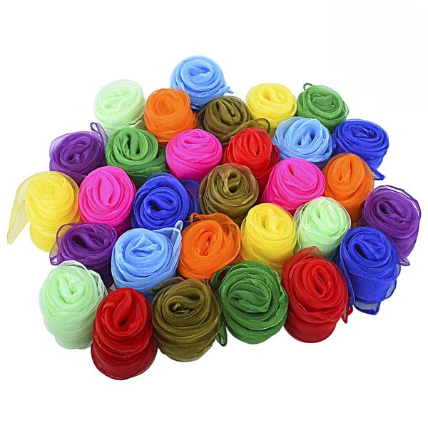 Blovec 30 Pcs Juggling Scarves for Kids, Square Dance Scarf Magic Movement Scarves Performance Props Accessories 24 by 24 Inch in 10 Colors