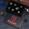 Maywin Stripe Metal Dice Set D&D,7PCS Solid Metal Glitter Dice with Gift Box,RPG Polyhedral Dice Set for DND Table Game