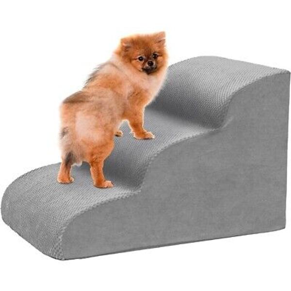 Dog Stairs for Small Dogs, 3 Tiers High Density Foam Dog Ramp, Extra Wide Non-Sl