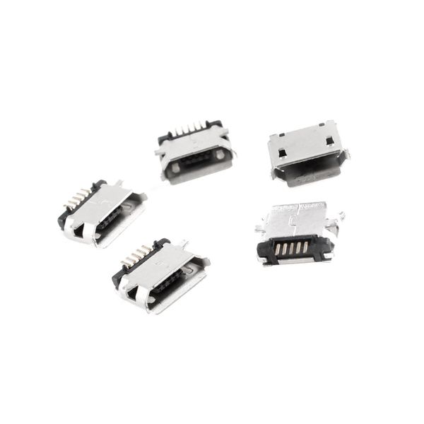 Partuto 5 Pcs Micro USB Type B Female Socket 180 Degree 5-Pin SMT Soldering Jack Replacement