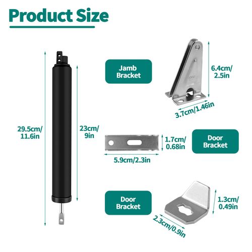 Screen and Storm Door Closer Kit, Heavy Duty Pneumatic Screen and Storm Door Closer, Screen and Storm Door Push Button Latch Set Replacement Kit, Adjust Smooth Closing Speed (Black)