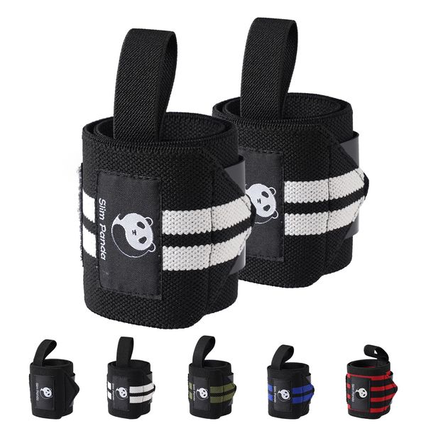 Slim Panda Lifting Straps for Strength Training, Professional Lifting Straps 60 cm, Wrist Bandages Gym 45 cm, Wrist Wraps for Men, Women, Cable Machine, Home Gym (Black White)