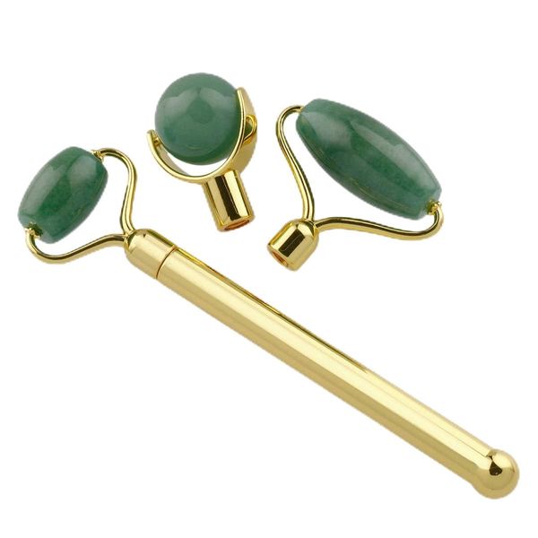 mookaitedecor Natural Green Aventurine Roller 3 in 1 for Face,Manual Massage Tool Set Facial Massager for Skin Rejuvenate