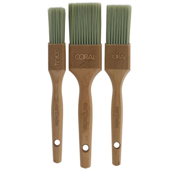 Coral 31857 Earthwise 3 piece Paint Brush set with Eco-Friendly FSC Wooden Handle and Fine Filaments 1" 1.5", 2"