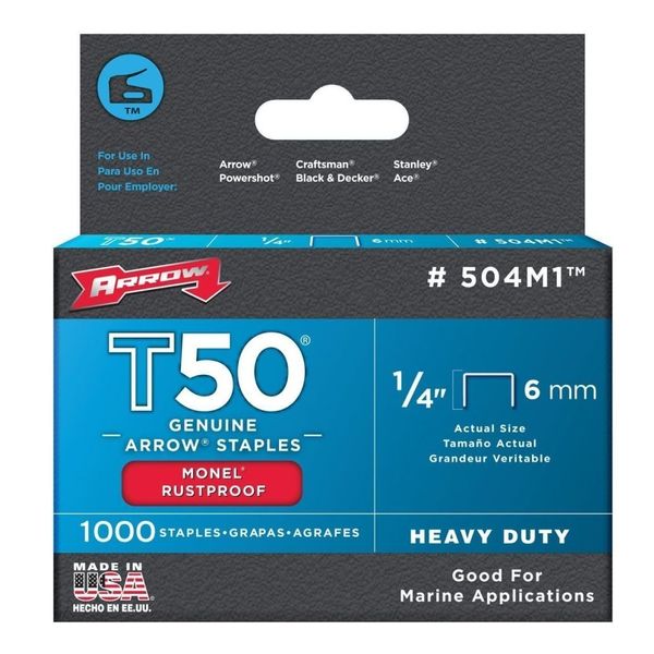 Arrow Fastener 504M1 1/4 T50 Monel Staples